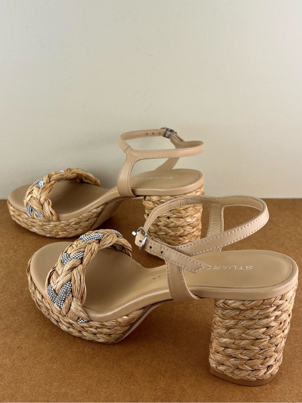 NEW STUART WEITZMAN RAFFIA PLATFORM SANDALS - Picture 7 of 12